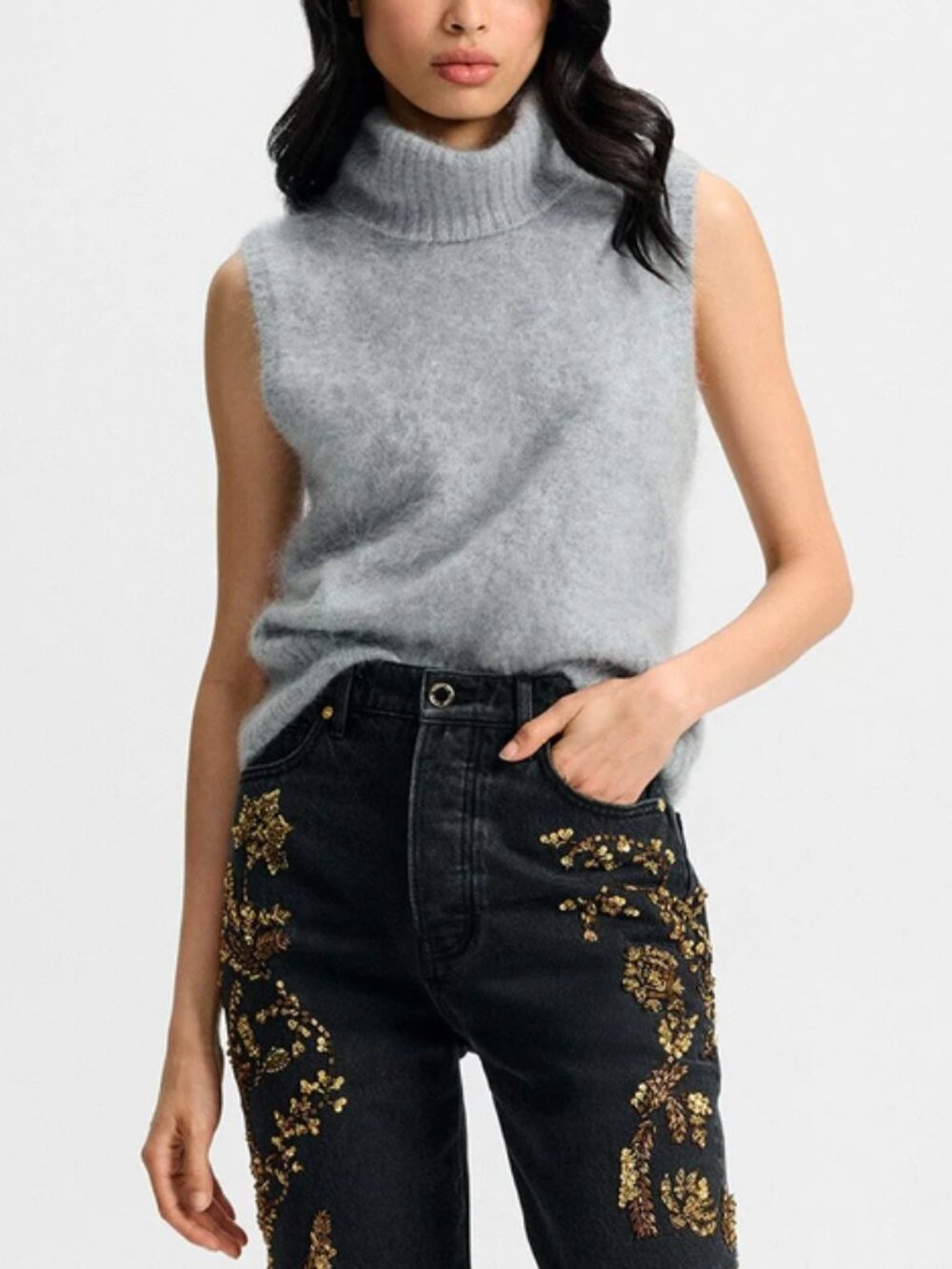 Veronica Beard Mazzy Cashmere Sleeveless Sweater Heather Grey Quiet Lux
